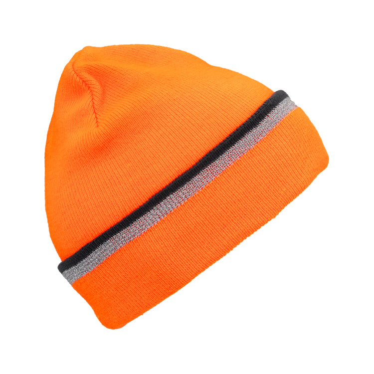 Fiebig Strickmütze Beanie reflektierender Streifen – Orange