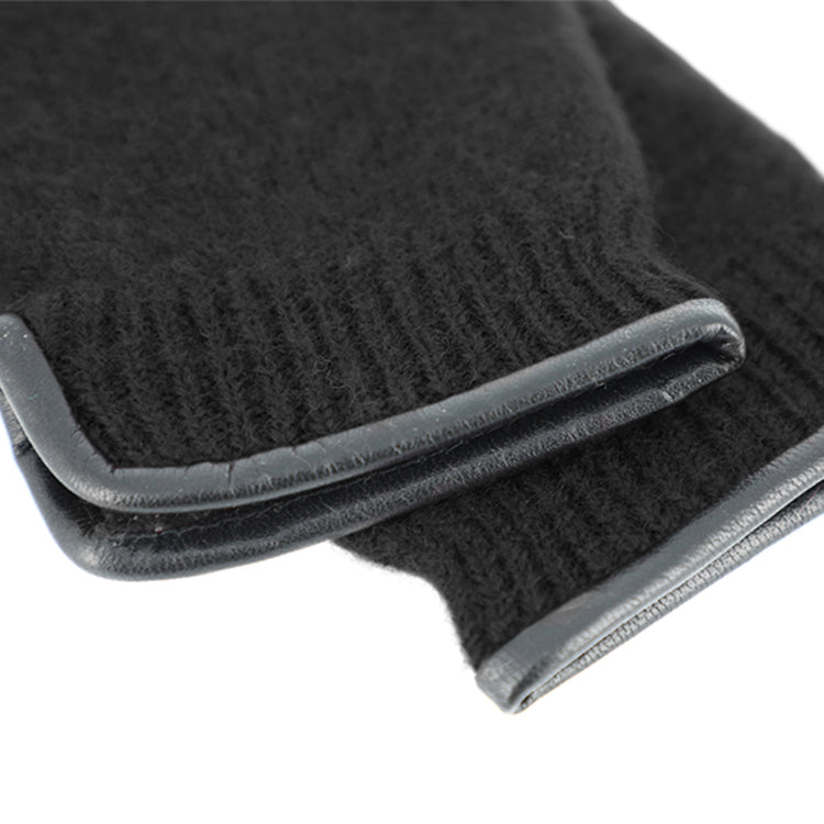 Fiebig Fäustlinge gewalkte Wolle mit Lederkante Schwarz – Produktansicht