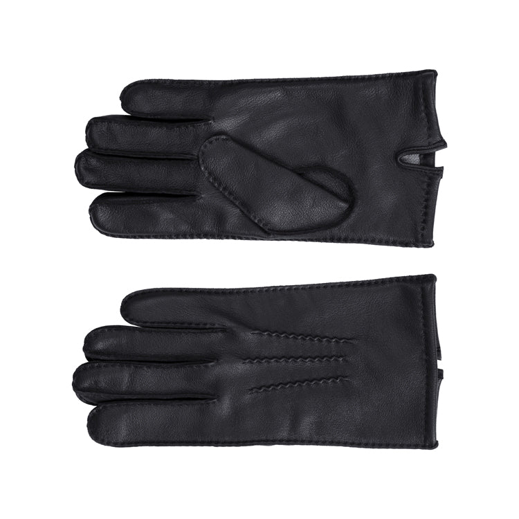 Fiebig Handschuhe Ziegenleder mit Wollfutter Ziernähte Schwarz