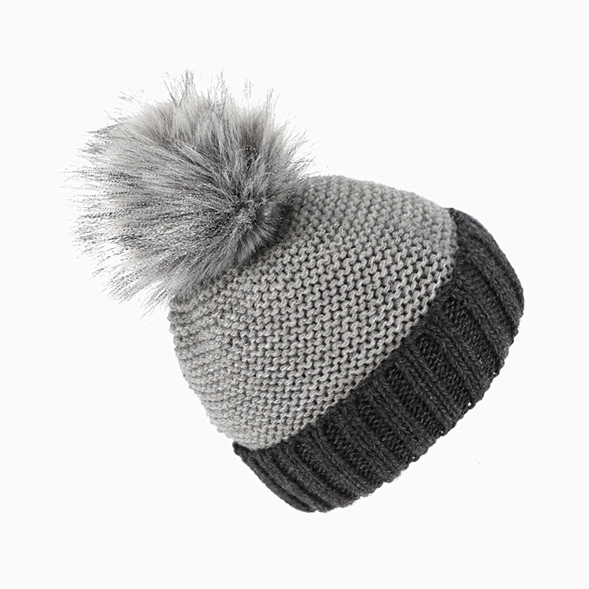 Fiebig Strickmütze zweifarbig mit Kunstfellbommel