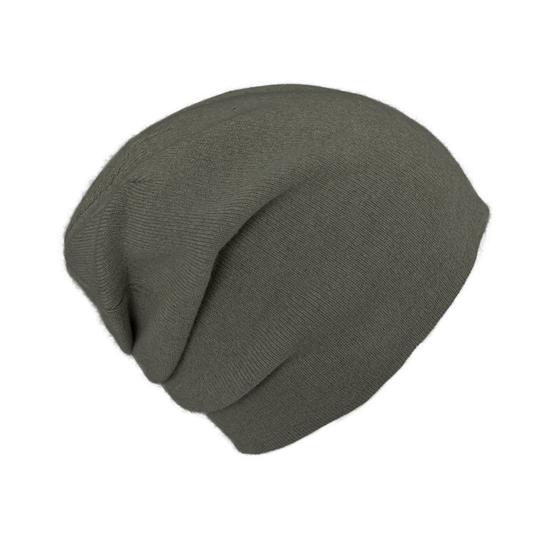 Fiebig Strick Beanie Kaschmir uni einlagig mit Raffung – Olivgrün