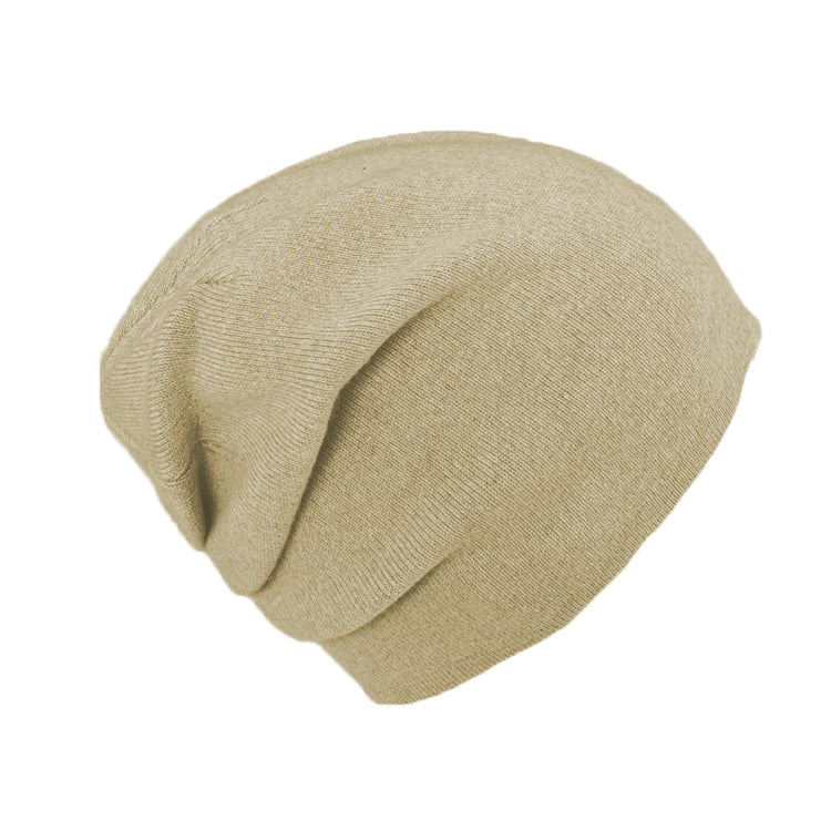Fiebig Strick Beanie Kaschmir uni einlagig mit Raffung – Beige