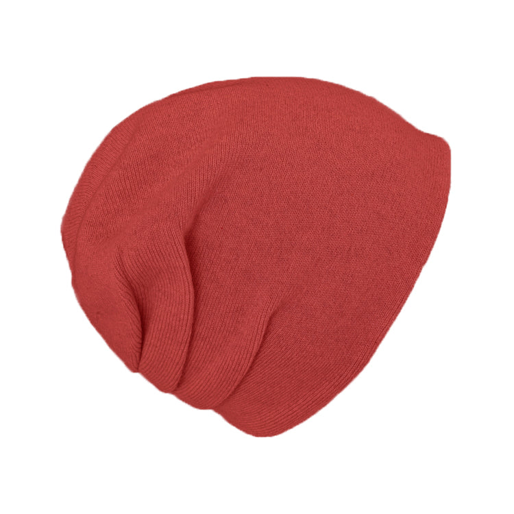Fiebig Strick Beanie Kaschmir uni doppellagig mit Raffung – Rot