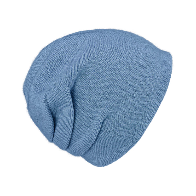 Fiebig Strick Beanie Kaschmir uni doppellagig mit Raffung – Jeansblau
