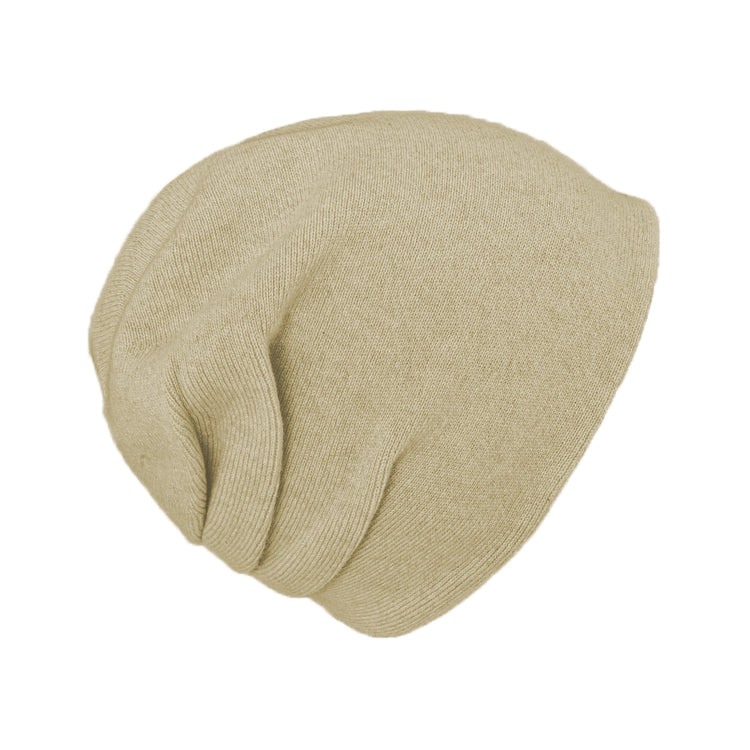 Fiebig Strick Beanie Kaschmir uni doppellagig mit Raffung – Beige