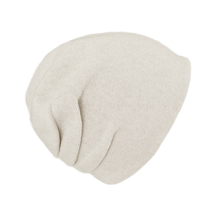 Fiebig Strick Beanie Kaschmir uni doppellagig mit Raffung – Natur