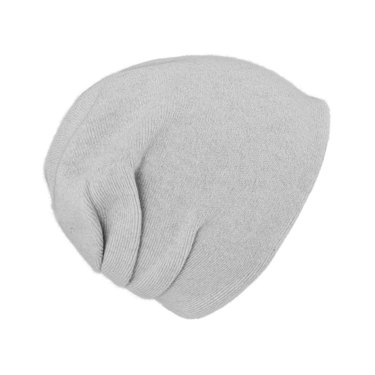 Fiebig Strick Beanie Kaschmir uni doppellagig mit Raffung – Hellgrau