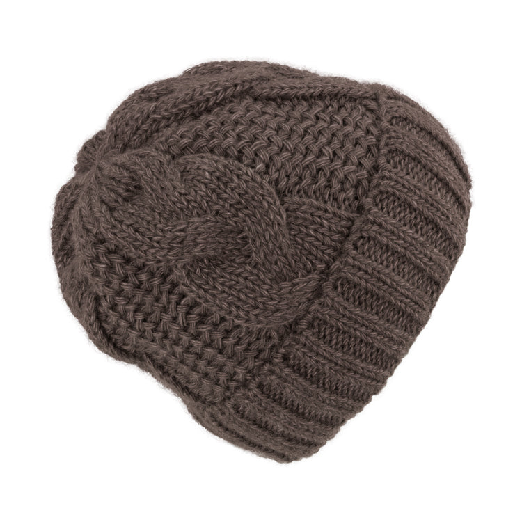 Fiebig Strickmütze Zopfstrick mit Umschlag melange – Braun