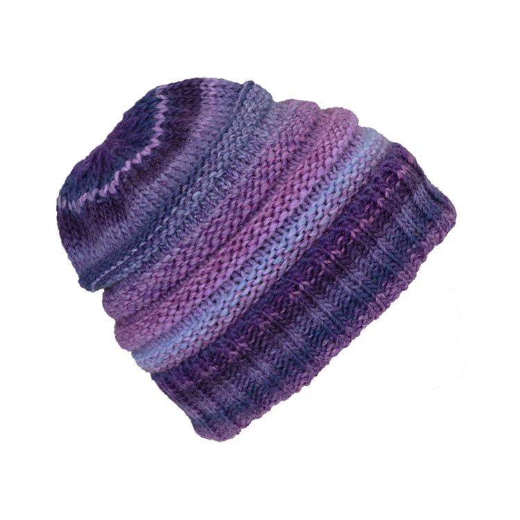 Fiebig Strickmütze mit Umschlag Wolle melange – Violett