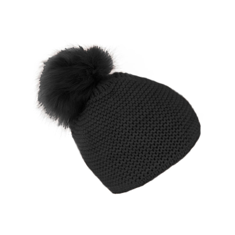 Fiebig Strickmütze mit Kunstfellbommel uni – Schwarz