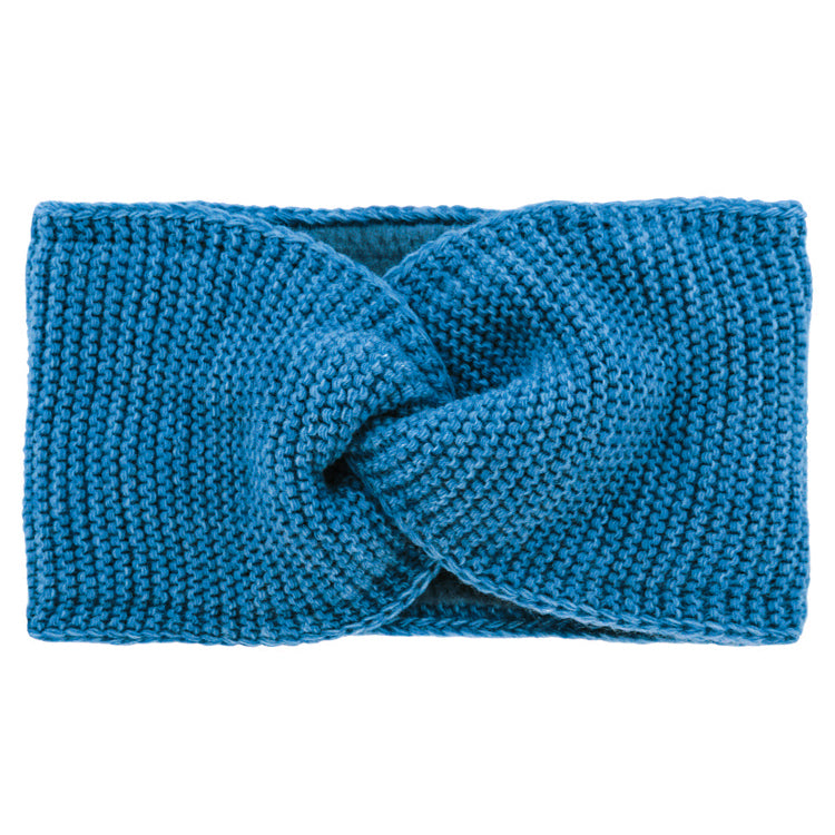 Fiebig Strickstirnband Wolle uni gedreht – Jeansblau