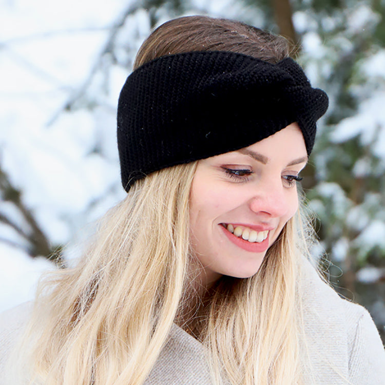 Fiebig Strickstirnband Wolle uni gedreht – Schwarz