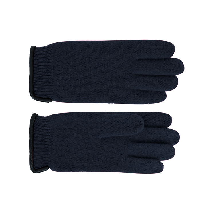 Fiebig Wollhandschuhe Uni mit Lederkante & Wollsiegel Marineblau