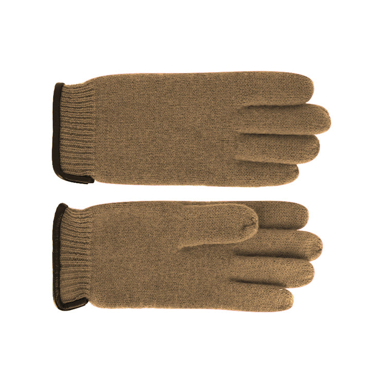 Fiebig Wollhandschuhe Uni mit Lederkante & Wollsiegel Beige
