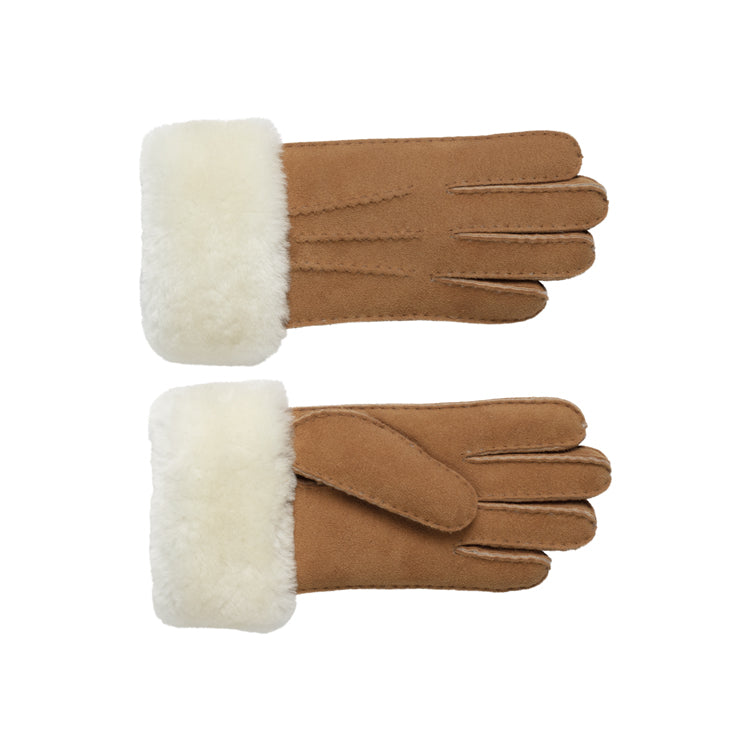 Fiebig Handschuhe Schafsleder mit Fellumschlag Cognac