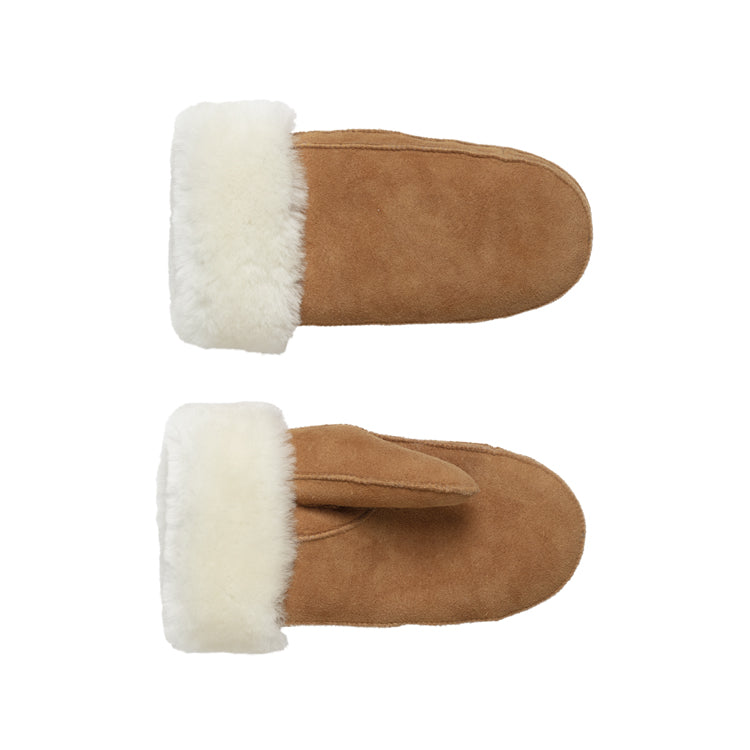 Fiebig Fäustlinge Schafsleder mit Fellumschlag Cognac