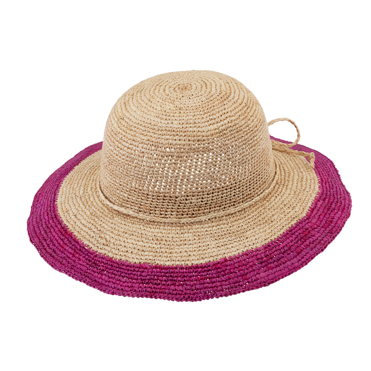 Fiebig Strohhut Glocke Raffia Crochet mit farblich abgesetztem Rand Pink