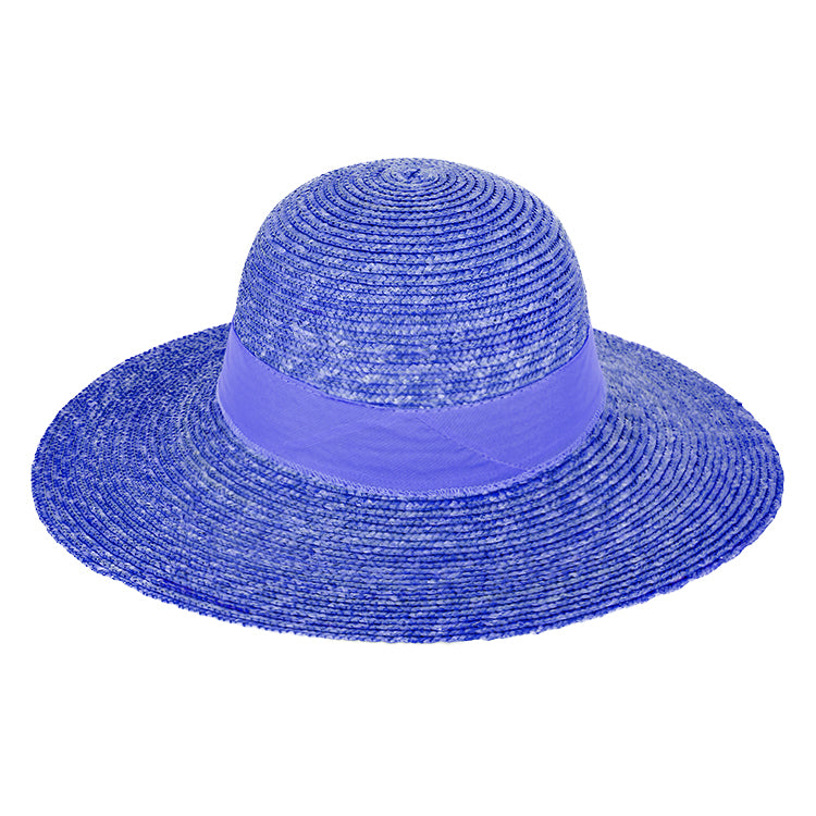 Fiebig Strohhut große Glocke Bortenstroh Dekoband uni UV-Schutz Royalblau