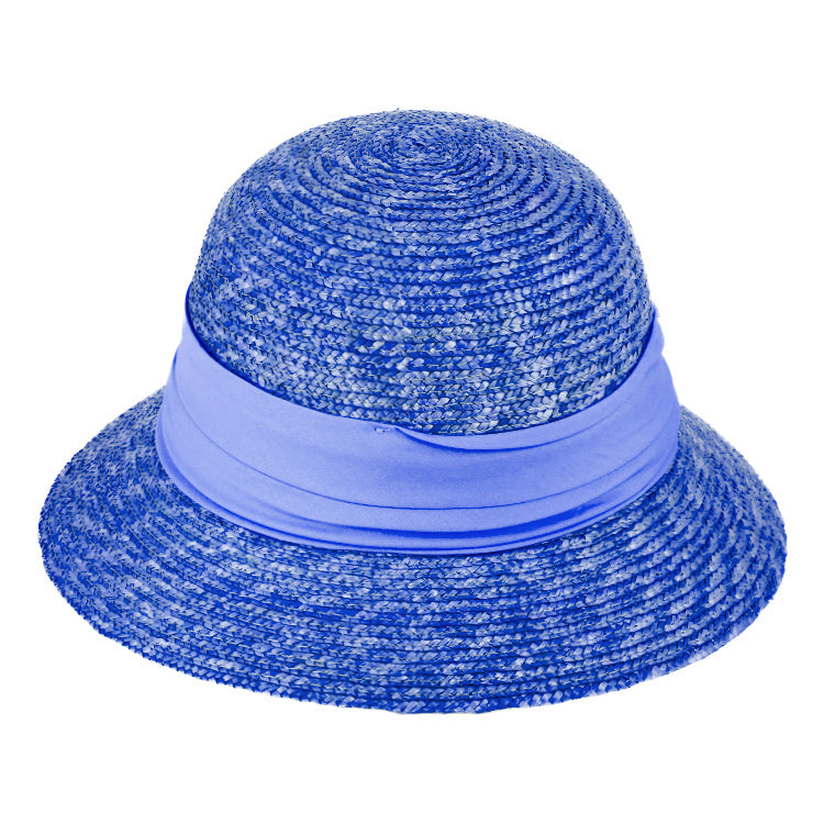 Fiebig Strohhut kleine Glocke Bortenstroh textiles Band UV-Schutz Royalblau
