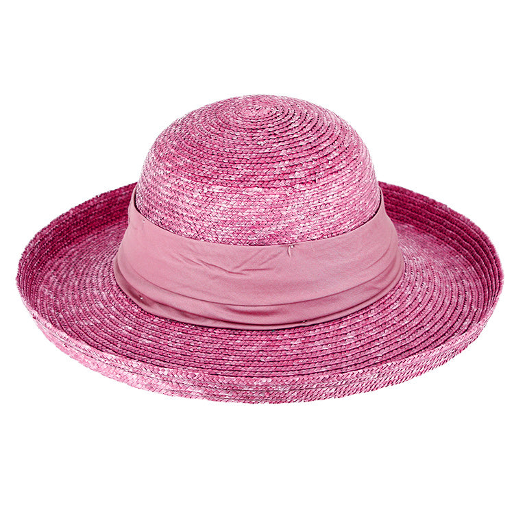 Fiebig Strohhut Glocke Bortenstroh mit Aufschlag textiles Band UV-Schutz Pink