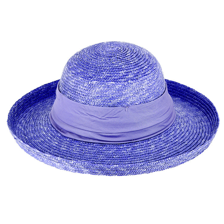 Fiebig Strohhut Glocke Bortenstroh mit Aufschlag textiles Band UV-Schutz Royalblau