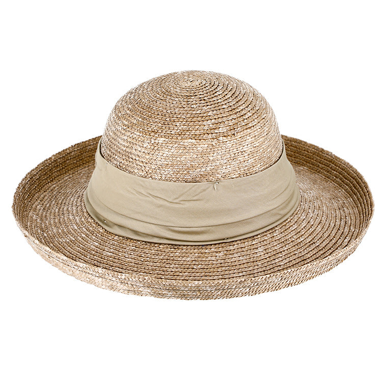 Fiebig Strohhut Glocke Bortenstroh mit Aufschlag textiles Band UV-Schutz Taupe