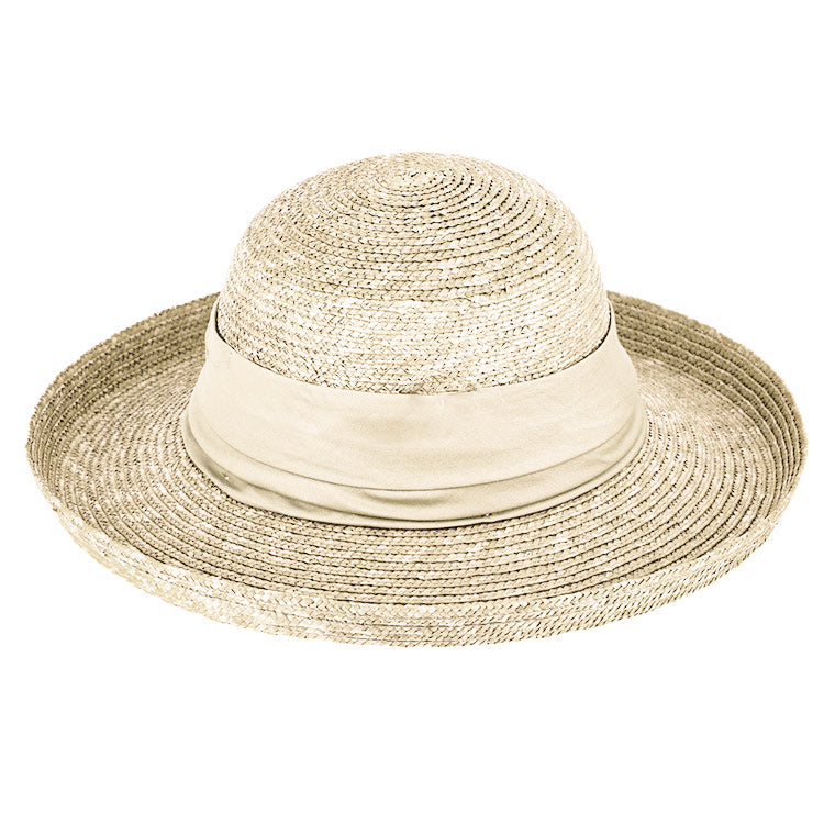 Fiebig Strohhut Glocke Bortenstroh mit Aufschlag textiles Band UV-Schutz Natur