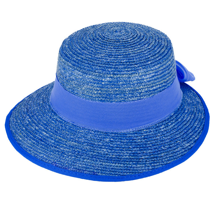 Fiebig Strohhut Schute Bortenstroh uni textiles Band UV-Schutz Royalblau