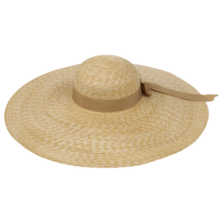 Fiebig Borten Strohhut Glocke XXL mit Band Krempe 20 cm UV-Schutz Natur