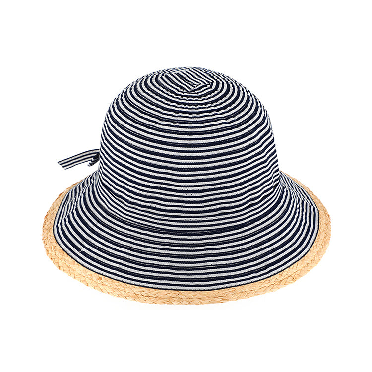 Fiebig Stoffhut Glocke gestreift mit Schleife und Stroheinfass – Marineblau