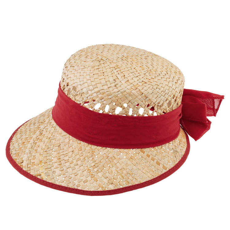 Fiebig Strohhut Schute mit gleichfarbigem Chiffonband und Einfass Rot