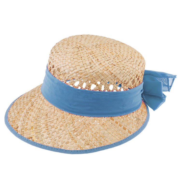 Fiebig Strohhut Schute mit gleichfarbigem Chiffonband und Einfass Jeansblau