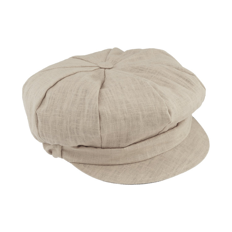 Fiebig Ballonkappe Leinen uni Schildunterseite gemustert Beige – Gesamtansicht
