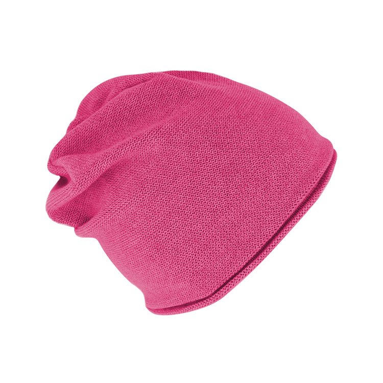 Fiebig Strickmütze Beanie Baumwolle uni mit Rollrand GOTS – Pink