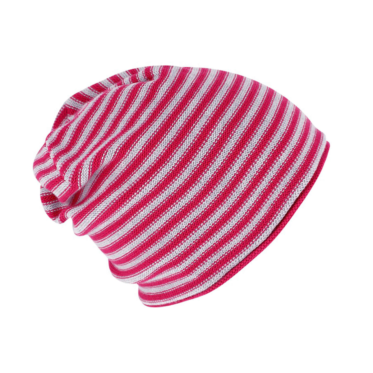 Fiebig Strickmütze Beanie Baumwolle gestreift mit Rollrand GOTS
