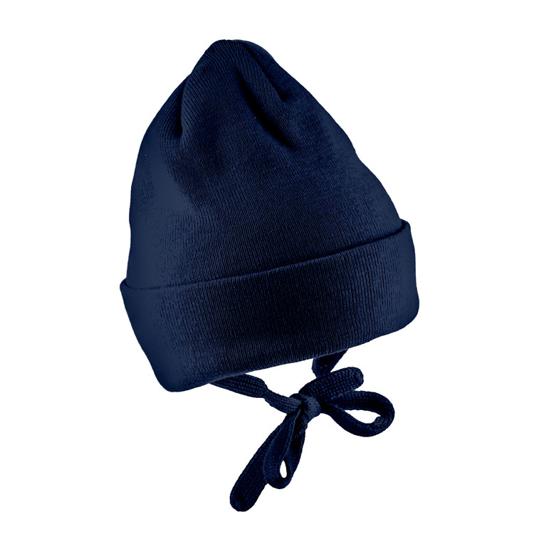 Fiebig Strickmütze Baumwolle uni mit Band Marineblau