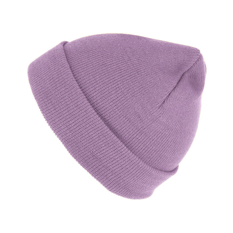 Fiebig Strickmütze Beanie mit Umschlag uni Flieder – Gesamtansicht