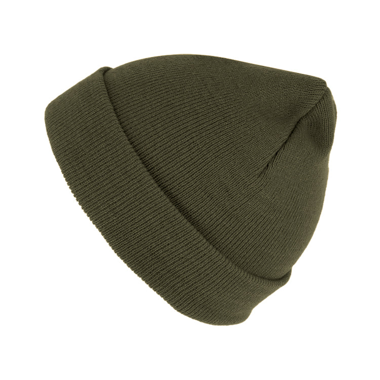 Fiebig Strickmütze Beanie mit Umschlag uni Oliv – Gesamtansicht