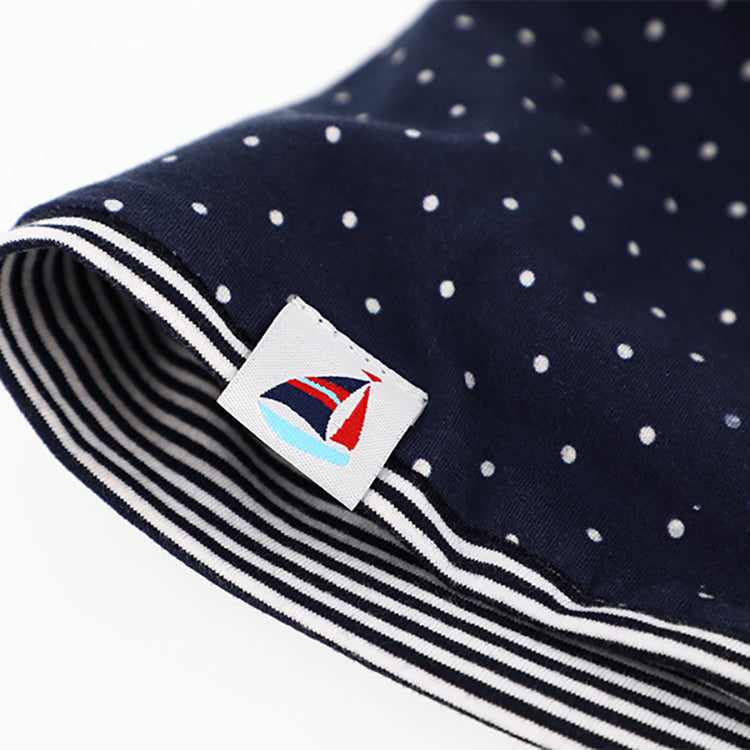 Fiebig Stoffmütze Beanie Jersey gepunktet wendbar Marineblau – Detailansicht