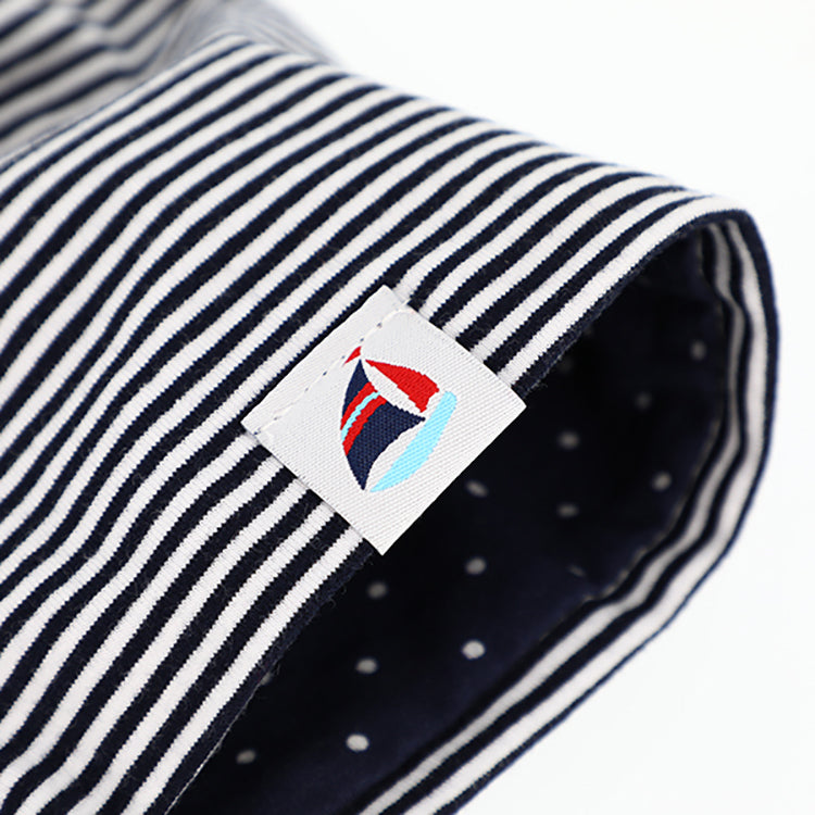 Fiebig Stoffmütze Beanie Jersey gepunktet wendbar Marineblau – Detailansicht