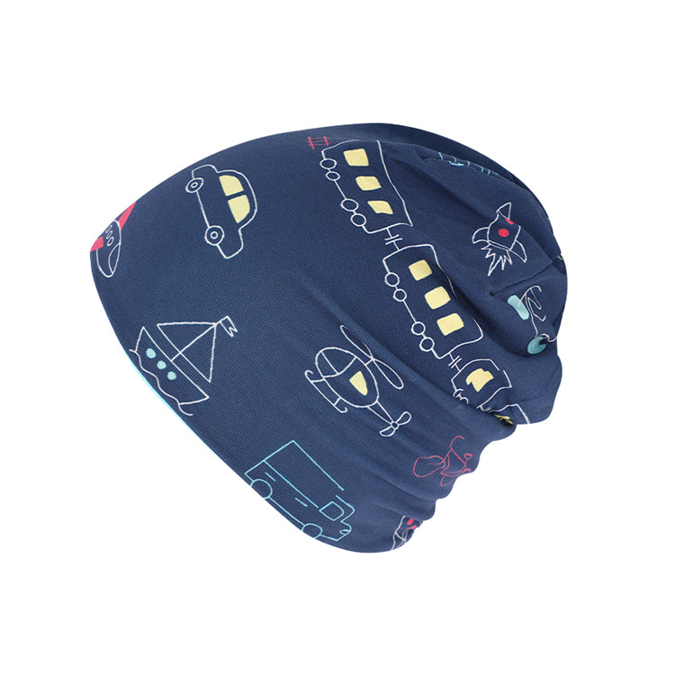 Fiebig Stoffmütze Beanie Jersey Fahrzeugprint wendbar Marineblau