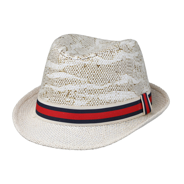 Fiebig Papierhut Trilby gestreiftes Band Natur