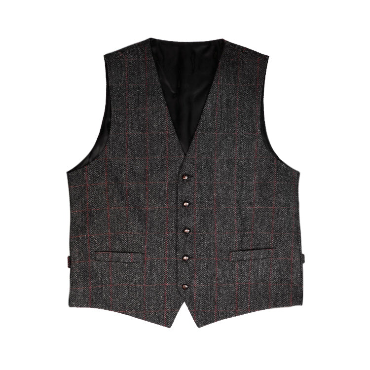 Fiebig Weste Shetland Wolle Herringbone mit Viskose Futter Anthrazit