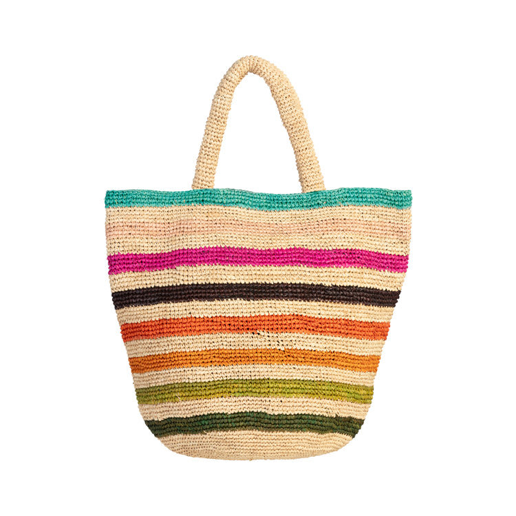Fiebig Tasche Raffiastroh bunt gestreift kurzer Tragegriff – Natur