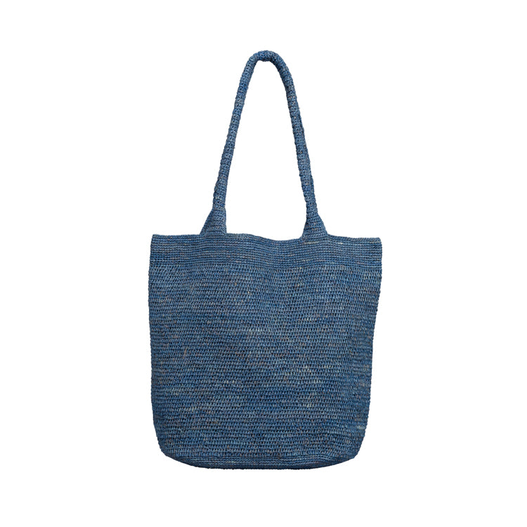 Fiebig Tasche Raffiastroh melange mit Innentasche und Knopf – Jeansblau
